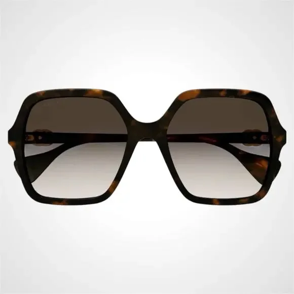 New GUCCI Sunglasses Brown Square Oversized Gold Metal GG Logo 56mm - Picture 2 of 5